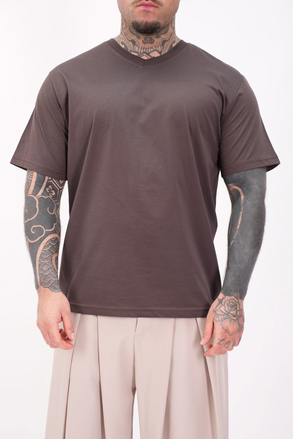 T-Shirt Filo di Scozia Moro Scollo V